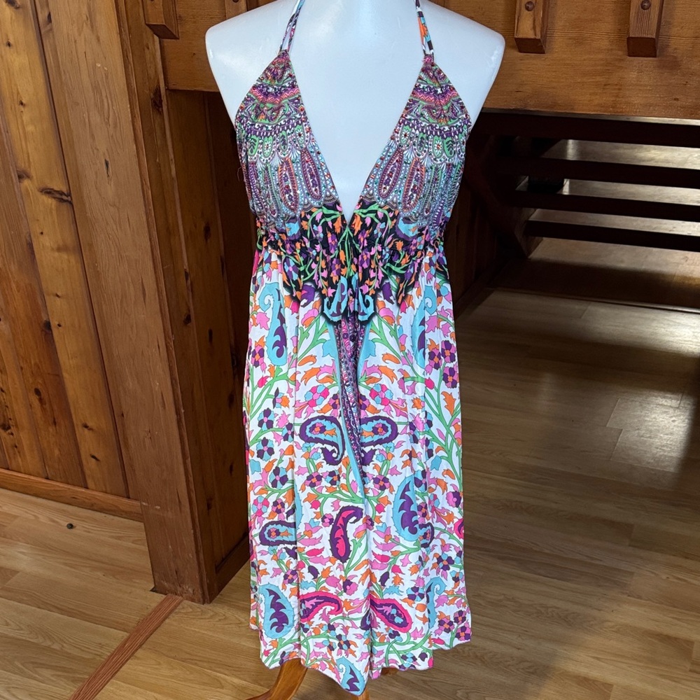 India Boutique free size small medium large XL Colorful Halter Neck Dress hippie